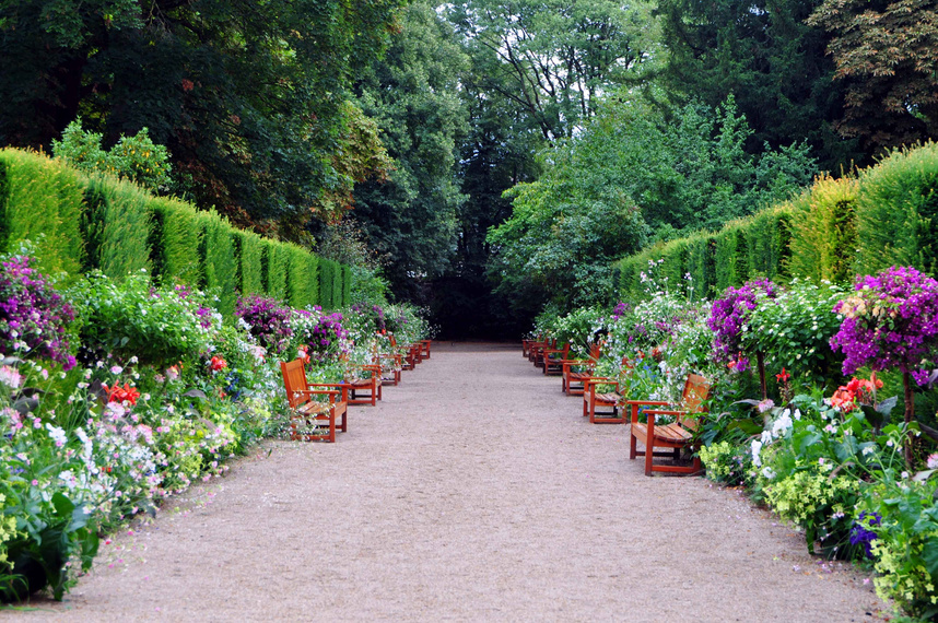 Symmetrical View of a Path in a Beautiful Public Garden 